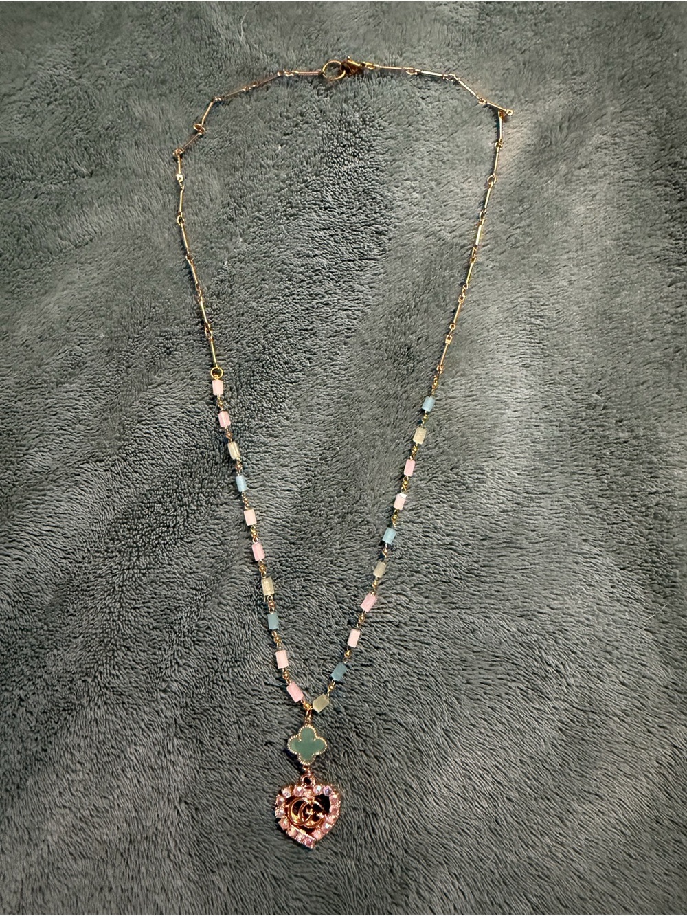 Gold-Tone Pink & Mint Beaded Heart Pendant Necklace - Women Jewelry